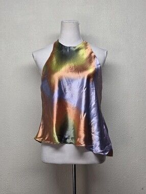 silence + noise Multicolor High Shine Rainbow Slip Backless Halter Top Sz XL